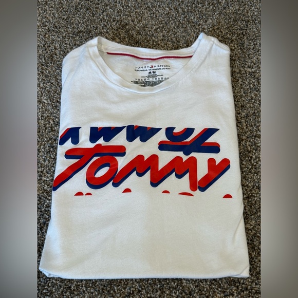 Tommy Hilfiger Tops - Tommy Hilfiger Women White Short Sleeve Cotton Graphic Logo T-Shirt size Medium